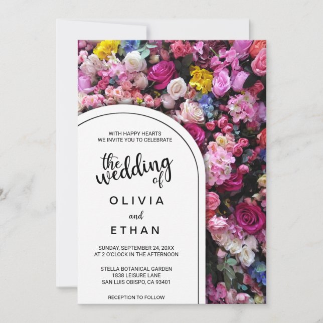 Elegant Rosa ros Blommar, sommartid Blommigt Bröll Inbjudningar (Framsida)