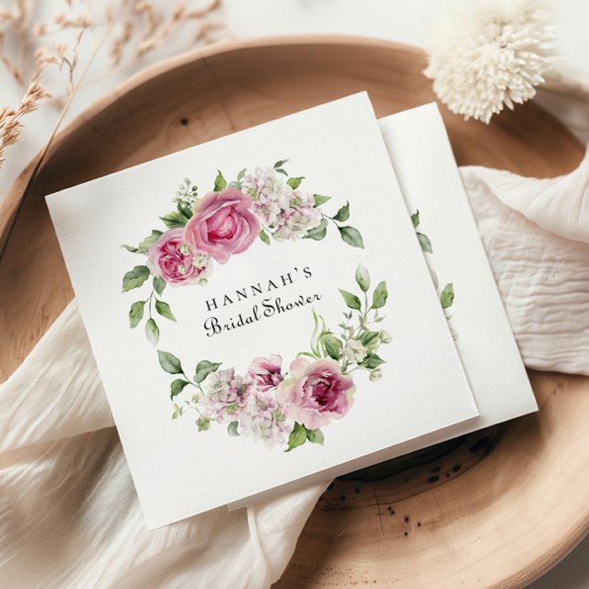 Elegant Rosa Ros Blommig Bröllop eller Baby Shower Pappersservett (Skapare uppladdad)