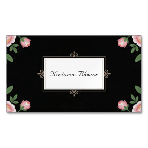 Elegant Rosa Ros Blommig Guld Scroll Svart Magnetiska Visitkort