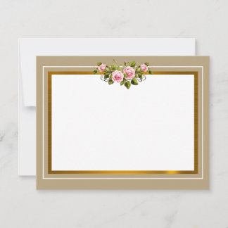 Elegant Rosa Ros Blommig och Modern Guld Ram Anteckningskort