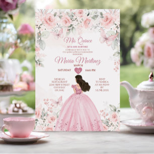 Elegant Rosa ros Blommigt 16:e mexikanska Quiñcean Inbjudningar