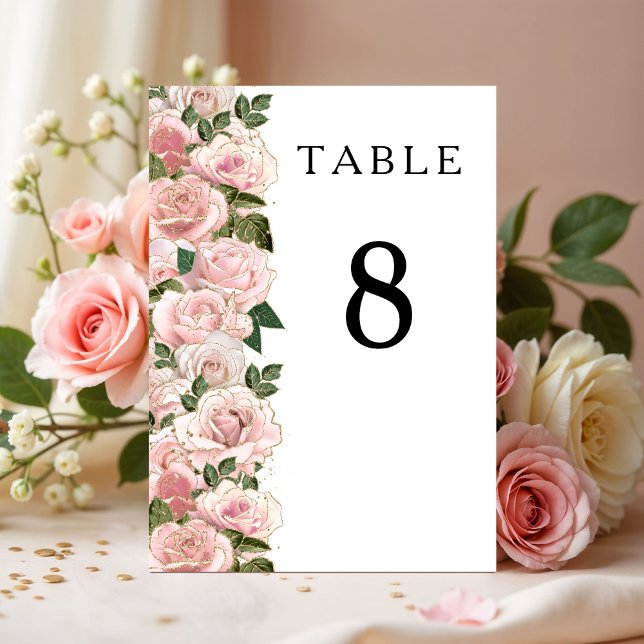 Elegant  Rosa ros Blommigt Bröllop Bord Bordsnummer (Elegant Blush Pink Roses Floral Wedding Table Numb Table Number)