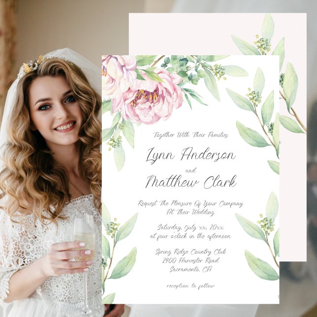 Elegant  Rosa ros Blommigt Bröllop Inbjudningar (Soft Blush and Pink Roses Elegant Floral Wedding Invitation)