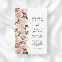 Elegant  Rosa ros Blommigt Bröllop Inbjudningar