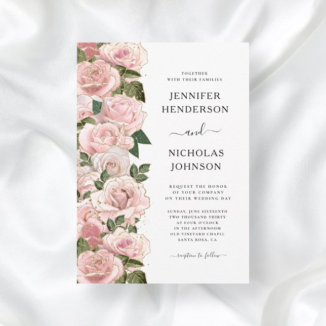 Elegant  Rosa ros Blommigt Bröllop Inbjudningar (Skapare uppladdad)