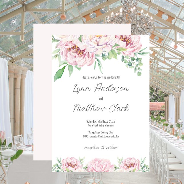 Elegant  Rosa ros Blommigt Bröllop Inbjudningar (Soft Blush Pink Roses Elegant Floral Wedding Invitation)