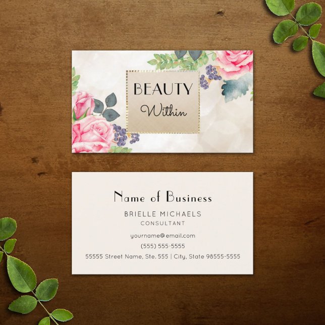 Elegant Rosa ros Blommigt Champagne Faux Guld Boke Visitkort (Elegant Pink Rose FLoral Champagne Faux Gold Bokeh Business Cards)