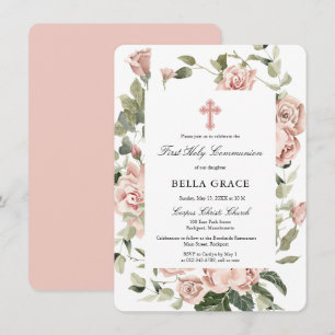 Elegant Rosa ros Blommigt Första Heligan Kommunisi Inbjudningar