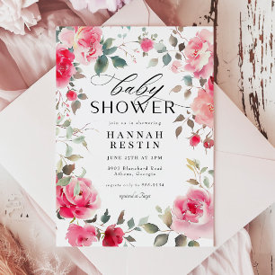 Elegant Rosa ros Blommigt Girl Baby Shower Inbjudningar