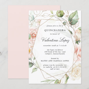 Elegant Rosa ros Blommigt Quinceanera Inbjudningar