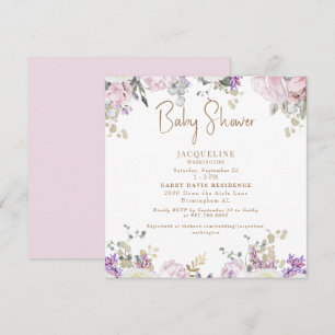 Elegant Rosa ros Blommigt Round Baby Shower Inbjudningar