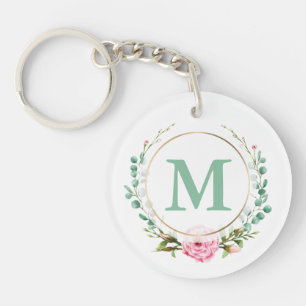 Elegant Rosa ros Blommigt Utandning Monogram Akryl