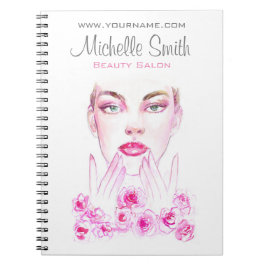 Elegant Rosa ros Blommigt Watercolor Beauty Salon Anteckningsbok
