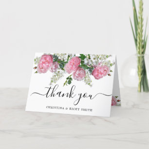 Elegant Rosa ros Bouquet Flowers Bröllop Tack Kort