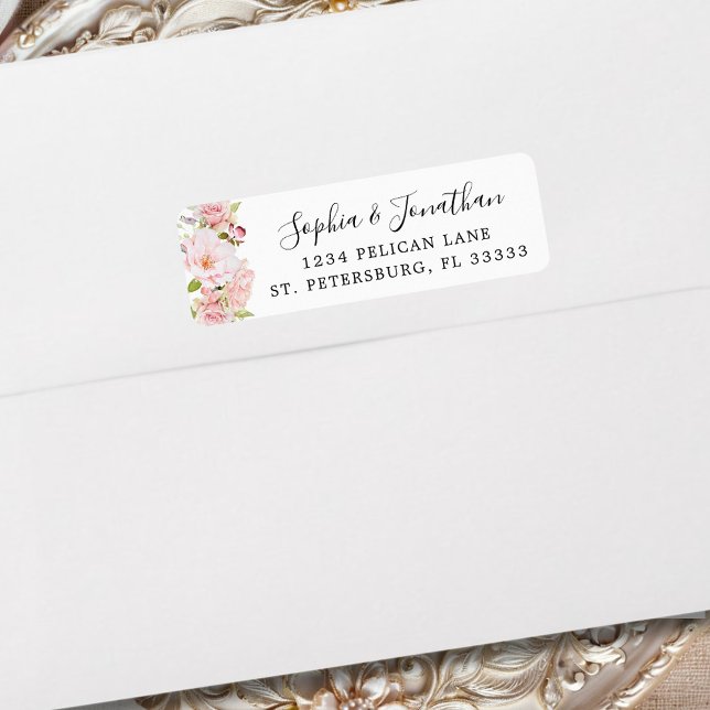 Elegant Rosa ros Bröllop Returadress Etikett (Elegant Pink Roses Wedding Return Address Label)