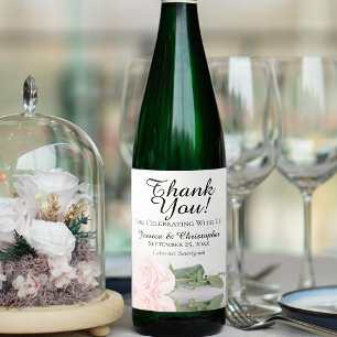 Elegant  Rosa ros Bröllop Tack Vinflaska Etikett