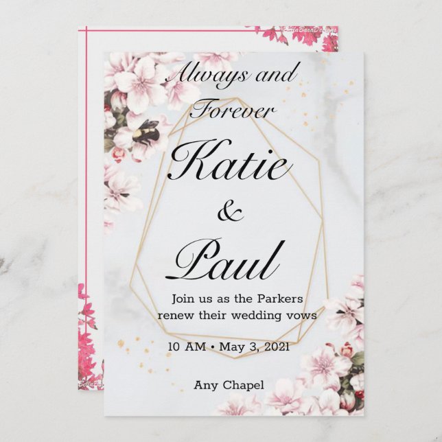 Elegant Rosa ros bröllopsinbjudan Inbjudningar (Fram/baksida)