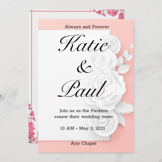 Elegant Rosa ros bröllopsinbjudan Inbjudningar (Fram/baksida)