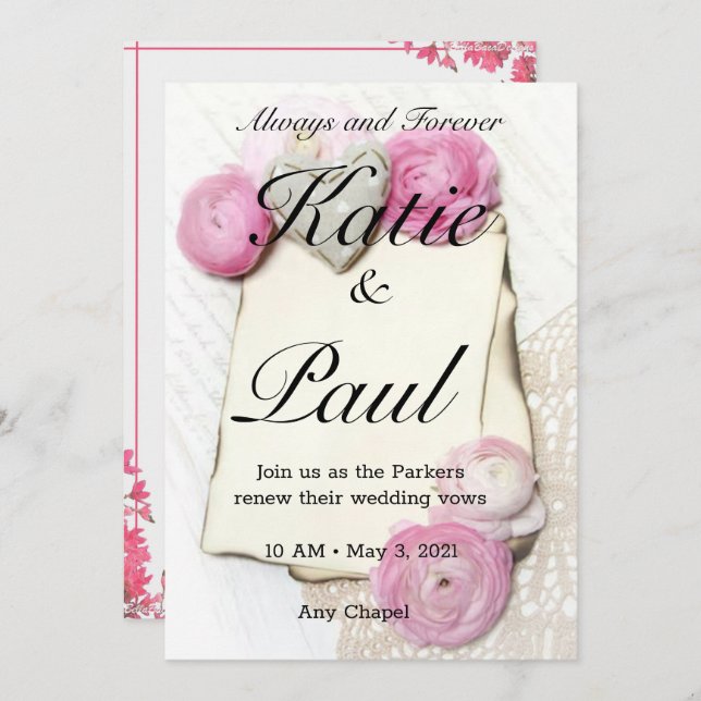 Elegant Rosa ros bröllopsinbjudan Inbjudningar (Fram/baksida)