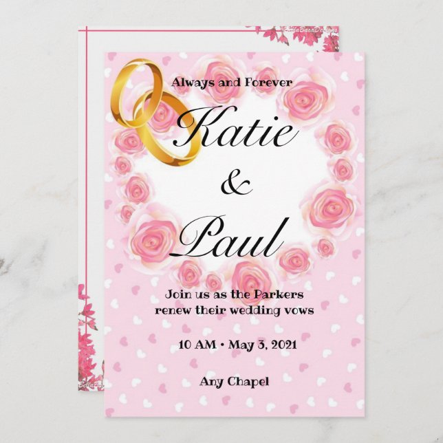 Elegant rosa ros bröllopsinbjudan inbjudningar (Fram/baksida)