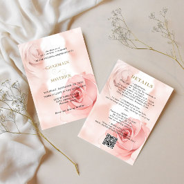 Elegant  Rosa ros budget QR-kod Bröllop Inbjudningar