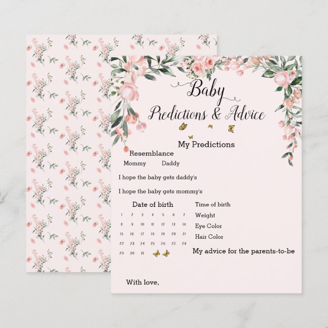 Elegant Rosa ros & Butterflies Baby Shower Game (Fram/baksida)