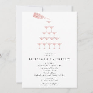 Elegant Rosa ros Champagne Torn Rehearsal Dinner Inbjudningar