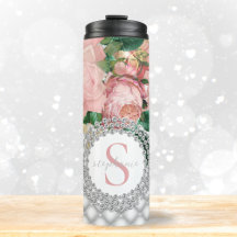 Elegant Rosa ros Diamonds Monogram