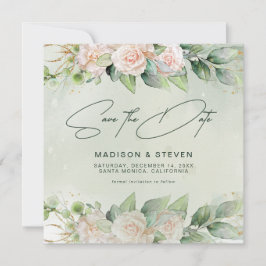 Elegant Rosa ros Eucalyptus Greenery Bröllop Spara Datumet