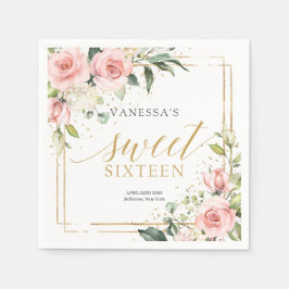 Elegant  rosa ros eucalyptus guld Sweet 16 Pappersservett