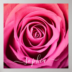 Elegant Rosa ros Flower Photo Add Namn Poster