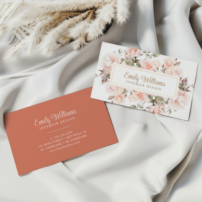 Elegant Rosa ros Flowers Affärskort Visitkort (Skapare uppladdad)