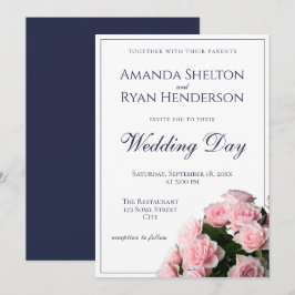 Elegant Rosa ros Flowers Blommigt Bröllop Inbjudningar