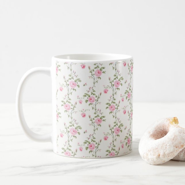 Elegant Rosa ros Flowers Mönster Kaffemugg (Med munk)