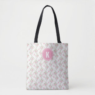 Elegant Rosa ros Flowers Mönster Monogram Tygkasse