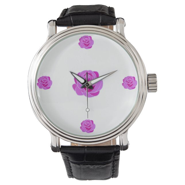 Elegant rosa ros fönsterglas armbandsur - (Framsida)