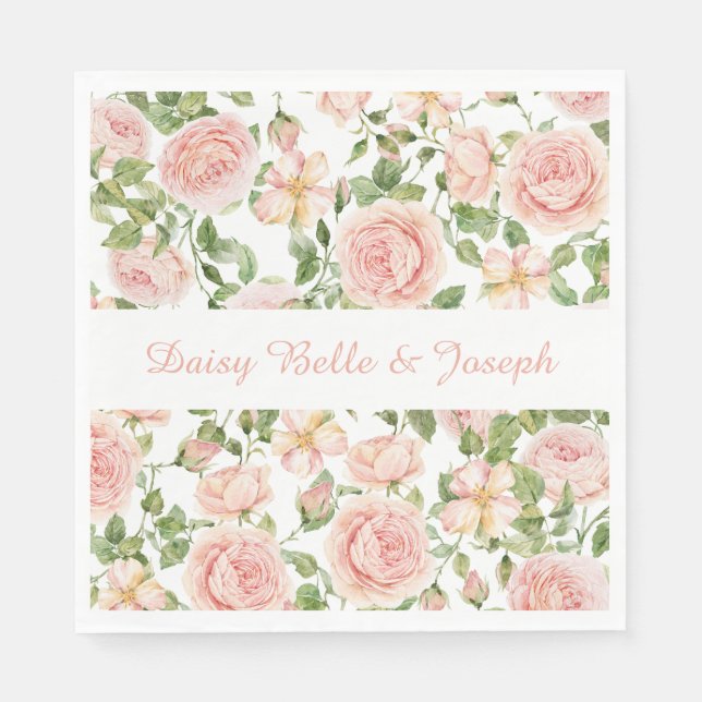 Elegant Rosa ros Garden Pappersservett (Framsidan)