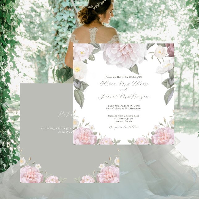 Elegant Rosa ros Garden Wedbröllop med OSA Inbjudningar (Elegant Pink Roses Garden Wedding With RSVP Invitation)