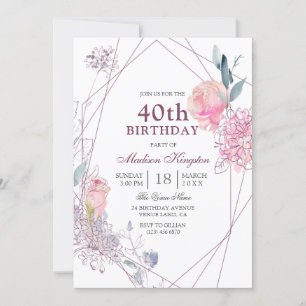 Elegant Rosa ros Geometric 40 Birthday Party Inbjudningar