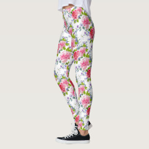 Elegant Rosa ros Girly Chic Blommönster Leggings