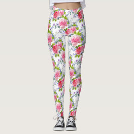 Elegant Rosa ros Girly Chic Blommönster Leggings
