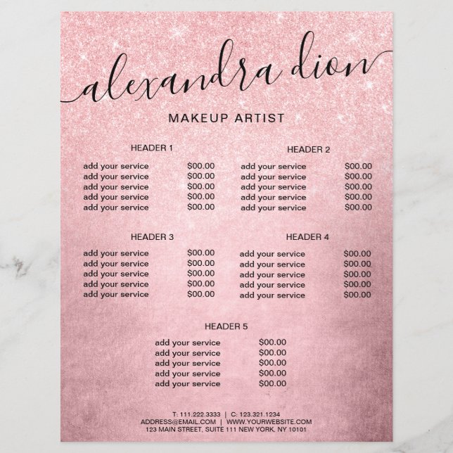 Elegant rosa ros glitter makeup artist (Framsida)