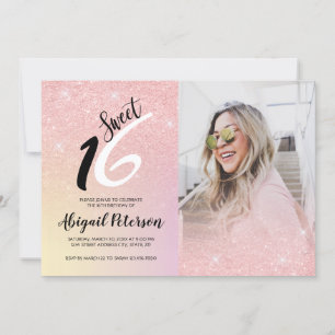 Elegant rosa ros glitter om sweet sixteen inbjudningar
