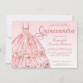Elegant Rosa ros Glitter Quinceañera Inbjudningar