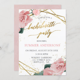 Elegant Rosa ros Gold Foil Bachelorette Party Inbjudningar