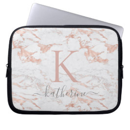 Elegant Rosa ros Gold Foil Marble Monogram Laptop Fodral