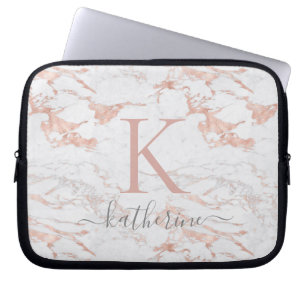 Elegant Rosa ros Gold Foil Marble Monogram Laptop Fodral