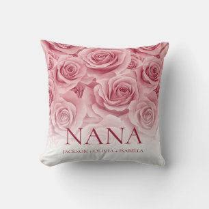 Elegant Rosa Ros Grandbarns Namn Blommig Mormor Kudde