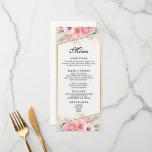 Elegant Rosa ros Gräns Bröllop Menu Meny