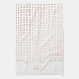 Elegant Rosa ros Guld Foil White Boho Geometric Kökshandduk